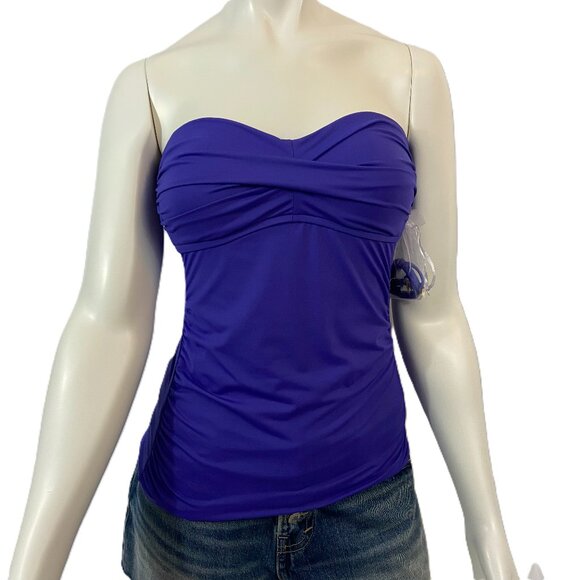 Anne Cole Signature Twist Front Ruched Halter Tankini Swim Top Sz S Purple NWOT - Picture 1 of 8